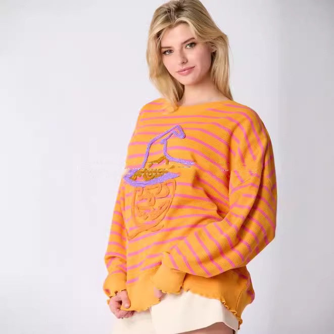 Women's Halloween Embroidered Casual Loose Sweater Top
