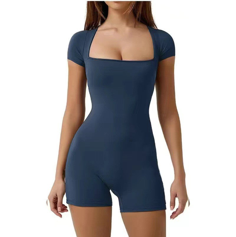Women's Casual Solid Color Short Sleeved One-piece Yoga Suit