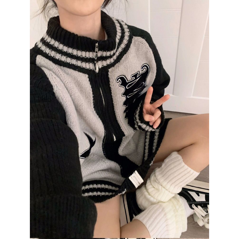 Retro Zip-Up Knit Cardigan Sweater for Women