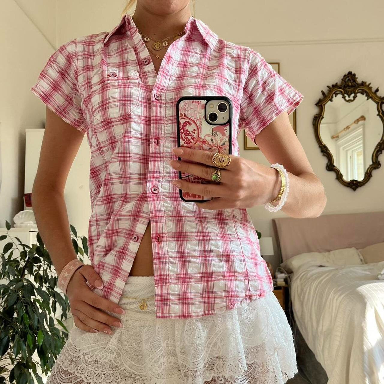 Women's Loose Fit Plaid Short Sleeve Shirt – Casual Pocket Top