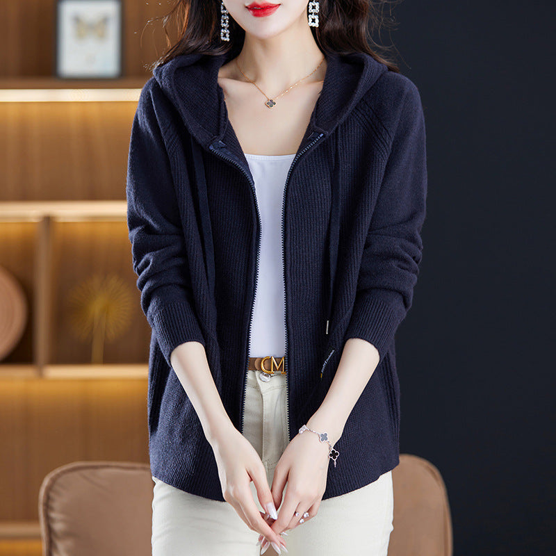 New Fallwinter Womens Western-style Loose-fitting Solid-color Hoodie Sweater