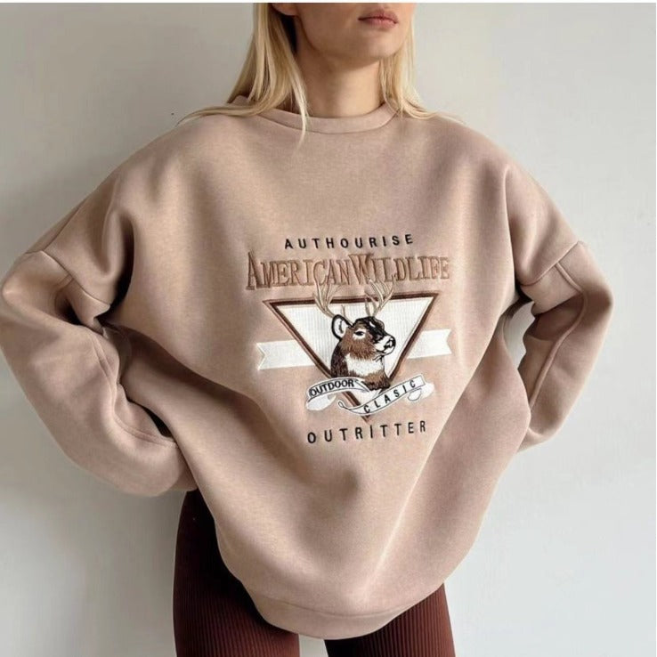 Embroidered Velvet Padded Thick Sweater