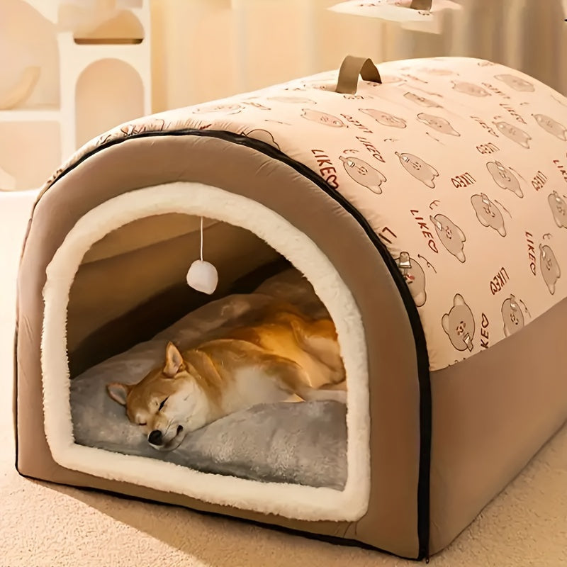 All-season Cozy Pet Bed - Indoor/outdoor Dog & Cat House, Warm Cave Nest For Small To Large Breeds