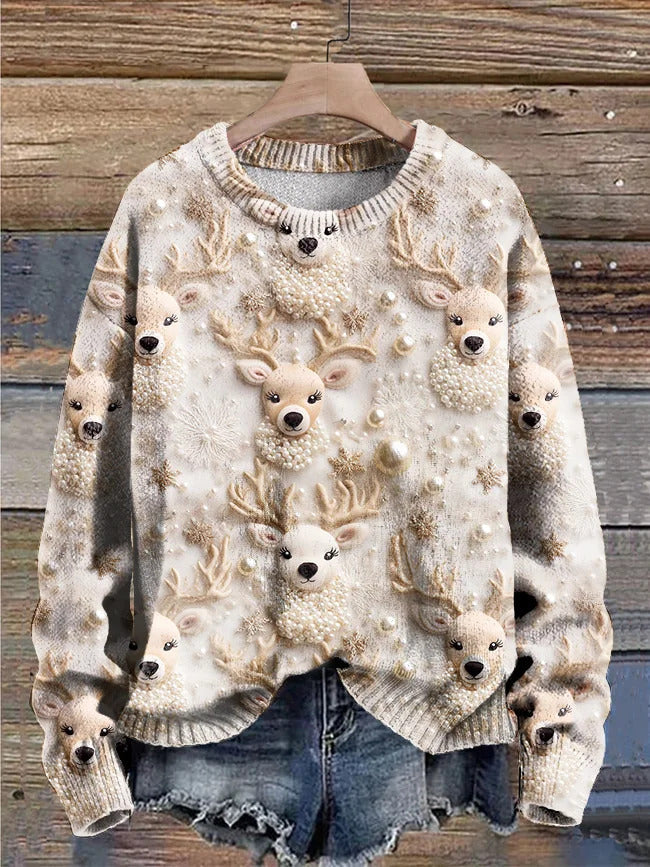 Women's Plus Size Printed Round Neck Casual Sweater