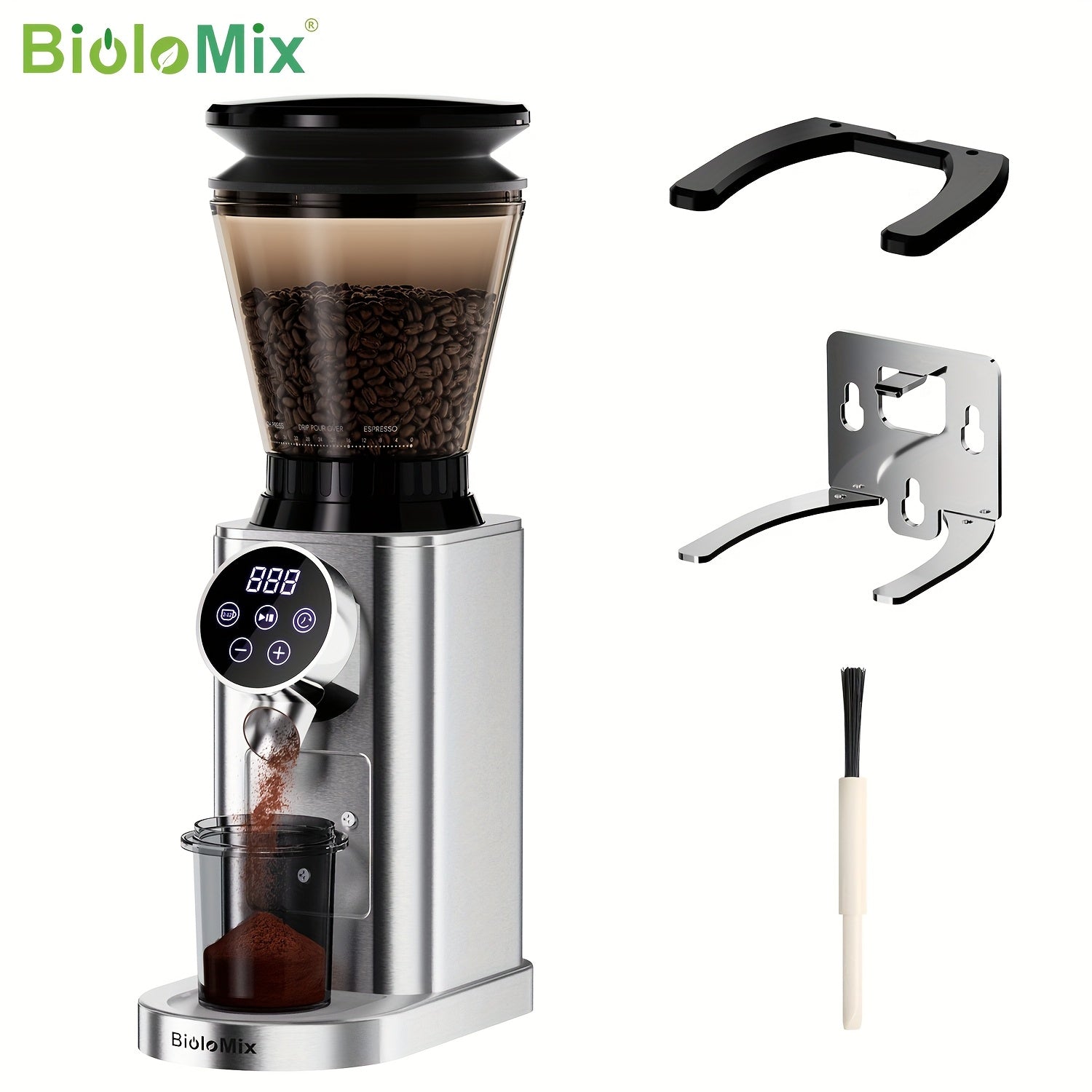 150W Anti-Static Conical Burr Coffee Grinder with 48 Precision Settings, 45 g Magnetic Cup and 51/58 mm Portafilter, US Plug