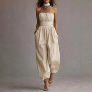 Linen-cotton Strapless Balloon-leg Jumpsuit
