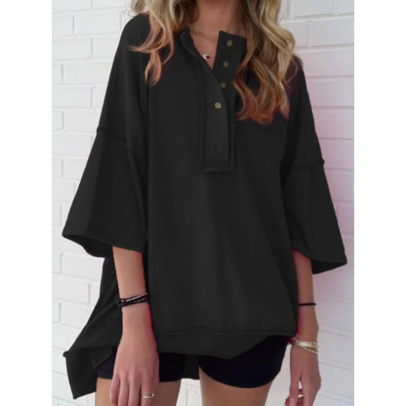 Cozy Solid Color Loose Casual Button Sweater