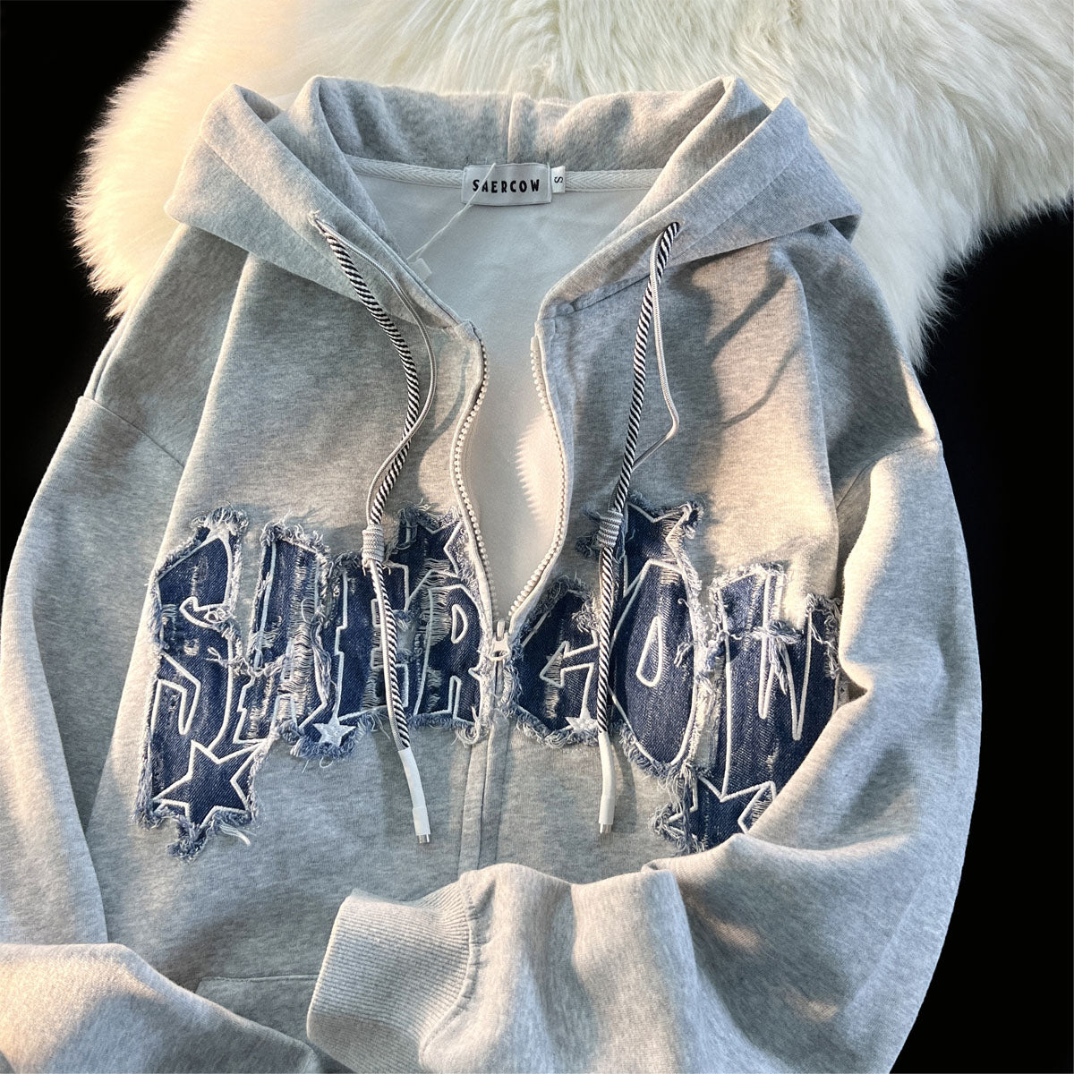 Women's Letter Zip-Up Hooded Cardigan Sweater