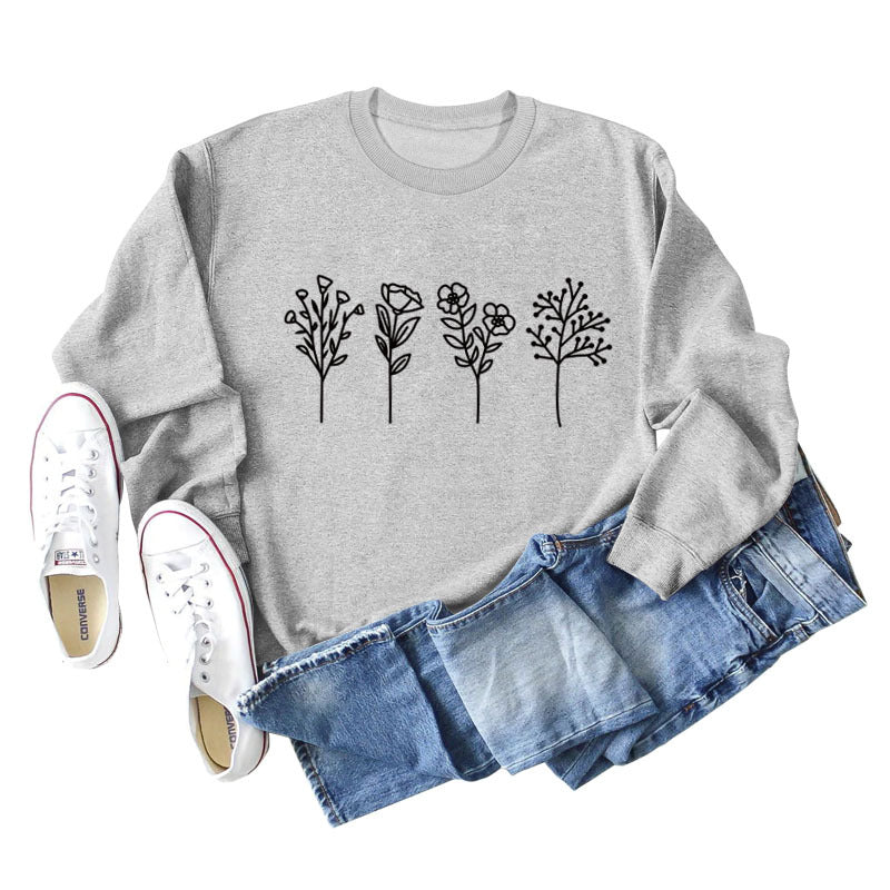Floral Print Long Sleeve Casual Streetwear Sweatshirt