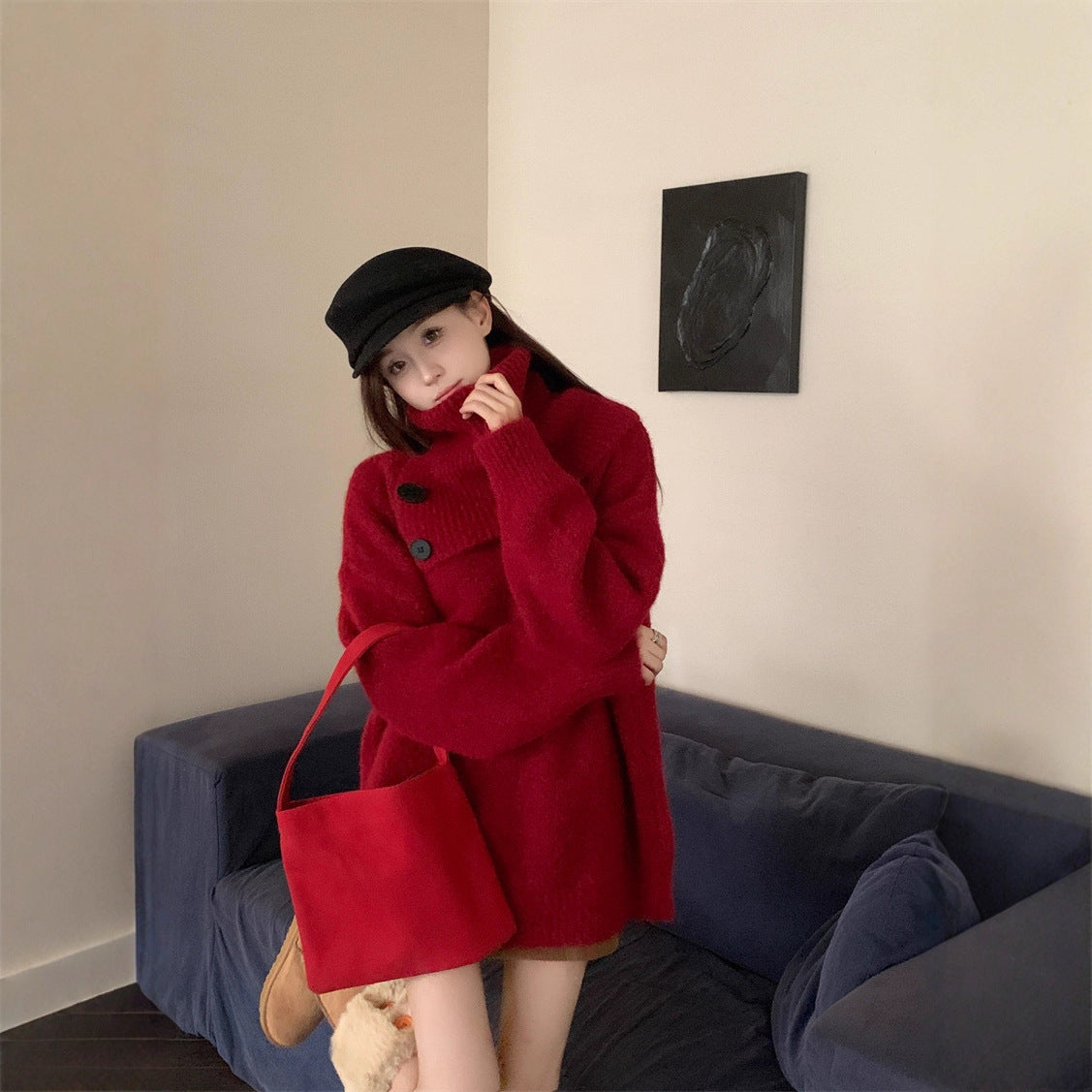 High Collar Detachable Scarf Sweater for Women