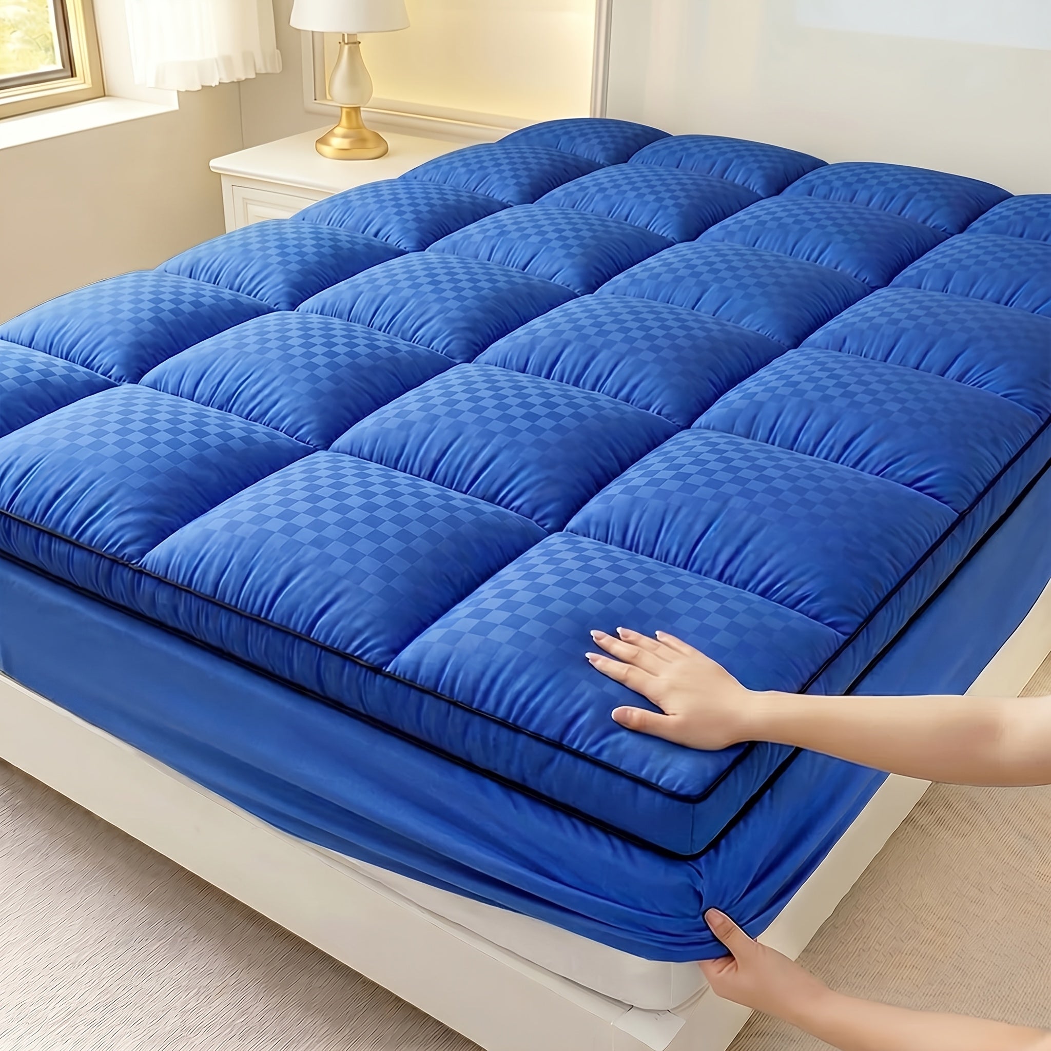 Cooling Mattress Topper – Quilted Pillow‑Top Cover with 1000 GSM Fabric, Fits Deep Pocket Mattresses 8–21 in