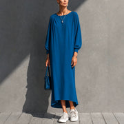 Loose-fitting Pleated Batwing-sleeve Asymmetrical Hemline Long Dress