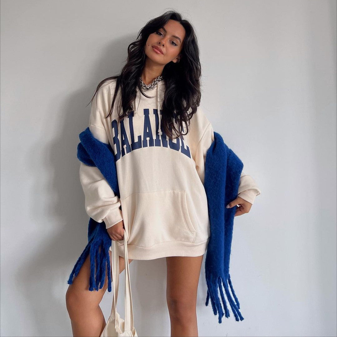 Cozy Printed Long Sleeve Hooded Sweatshirt for Women