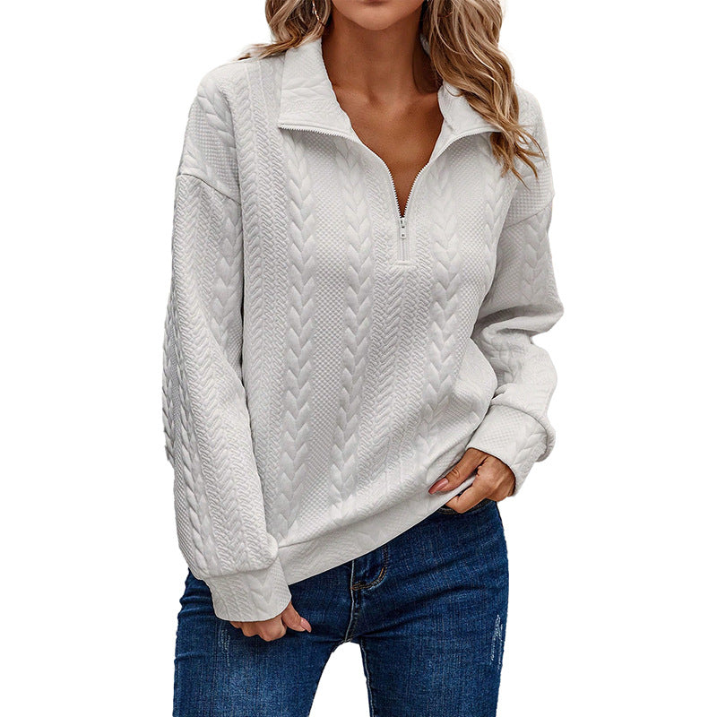 Chic Zip-Up Lapel Pullover Sweater
