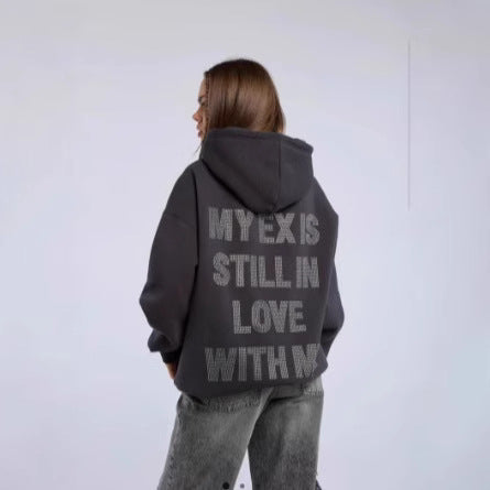Simple Floral Letter Printing Drop-shoulder Sleeve Ladies Hoodie