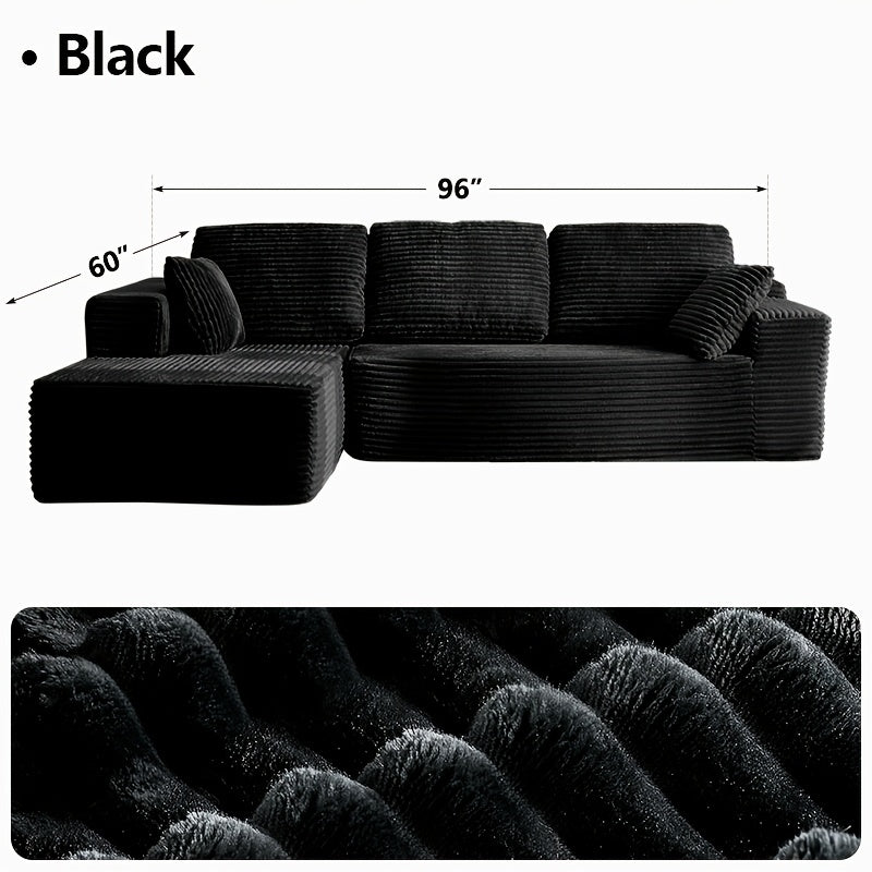Modular L‑Shape Sectional Sofa with Chaise – Corduroy Fabric, 65" Reclining Chaise, No Assembly Required