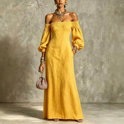 Bell-sleeved Waist-cinched Elegant Long Vacation Dress