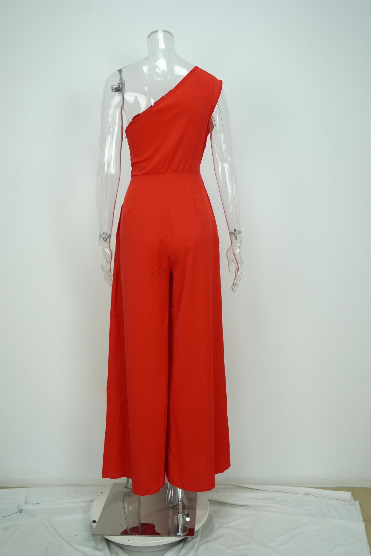 Solid Color Straight-leg Pants Strapless Lace-up Jumpsuit For Women