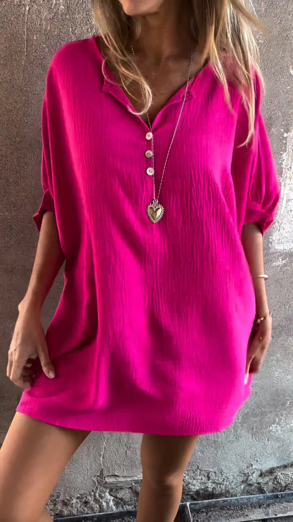 Casual Solid Color Collarless Button-Up Shirt