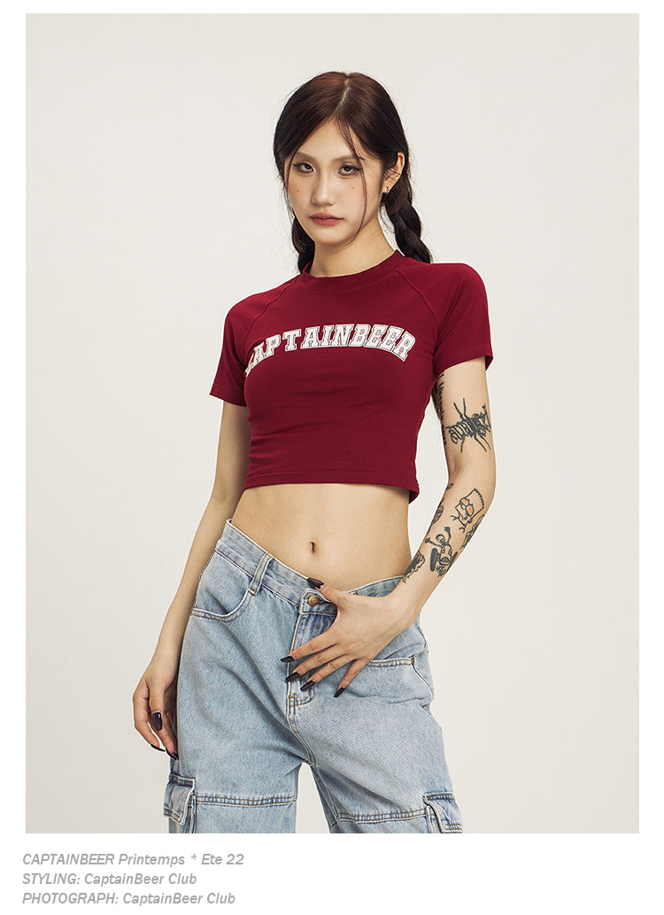 Retro American Crop Top Vintage Short Sleeve Summer Tee
