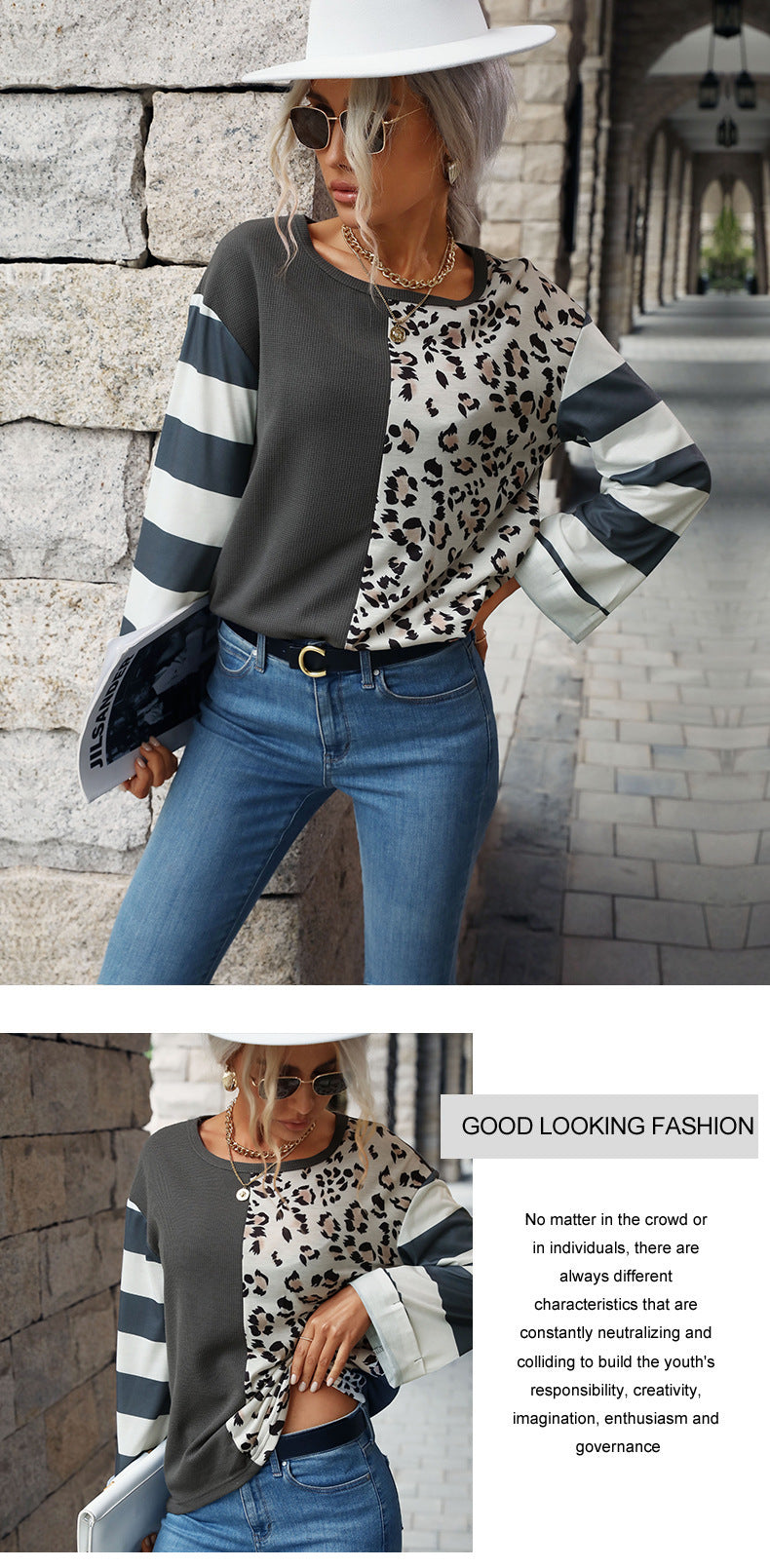 Waffle Knit Striped Pullover Sweater for Women