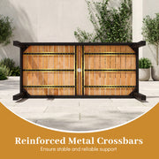 COSTWAY Acacia Wood Outdoor Dining Table for 6, Rectangular Patio Table with 1.97" Umbrella Hole & Metal Frame, Heavy Duty Outside Furniture for Deck, Garden & Backyard