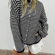 Womens Striped Long-sleeve Pullover Sweater Top