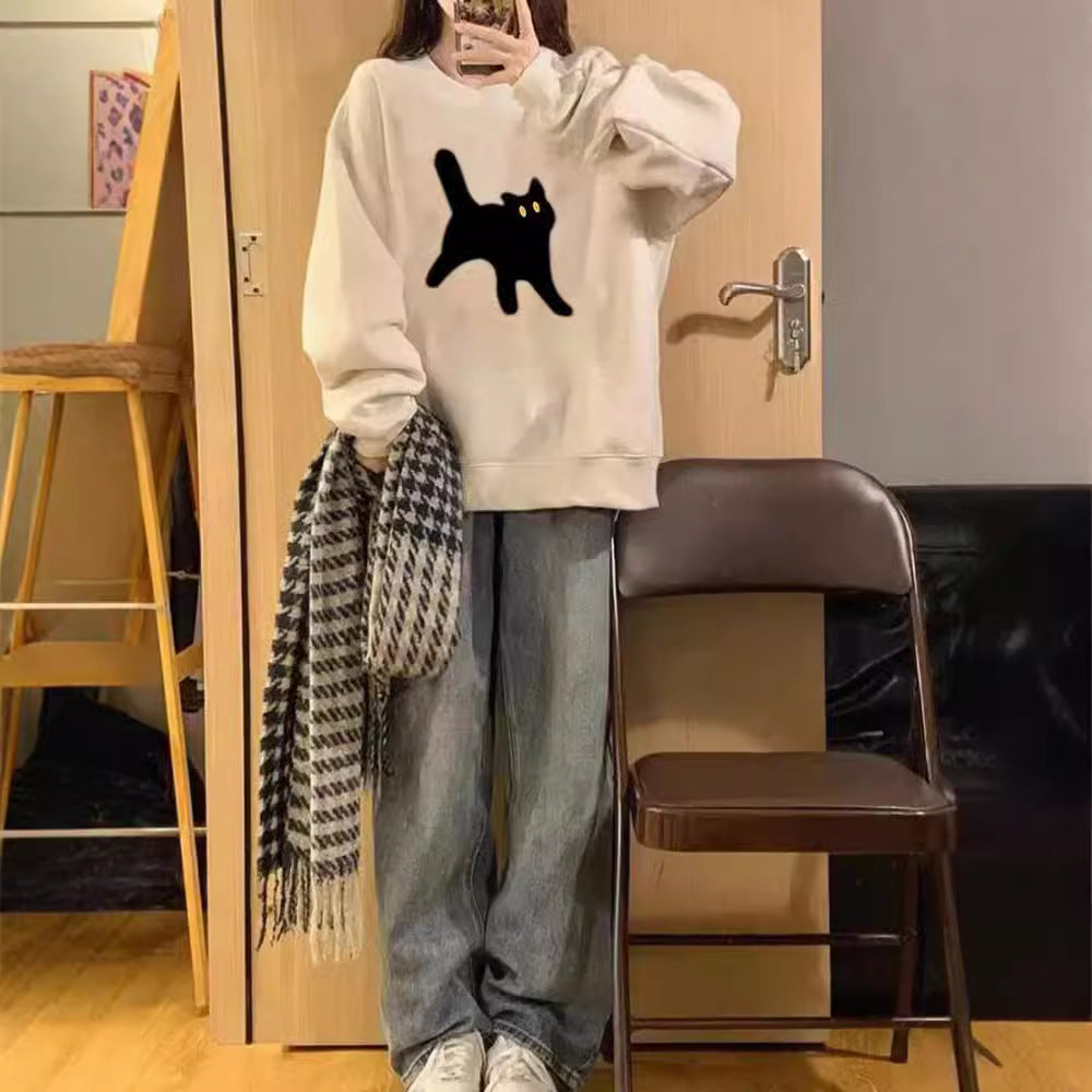 Retro Oversized Crewneck Sweater for Women