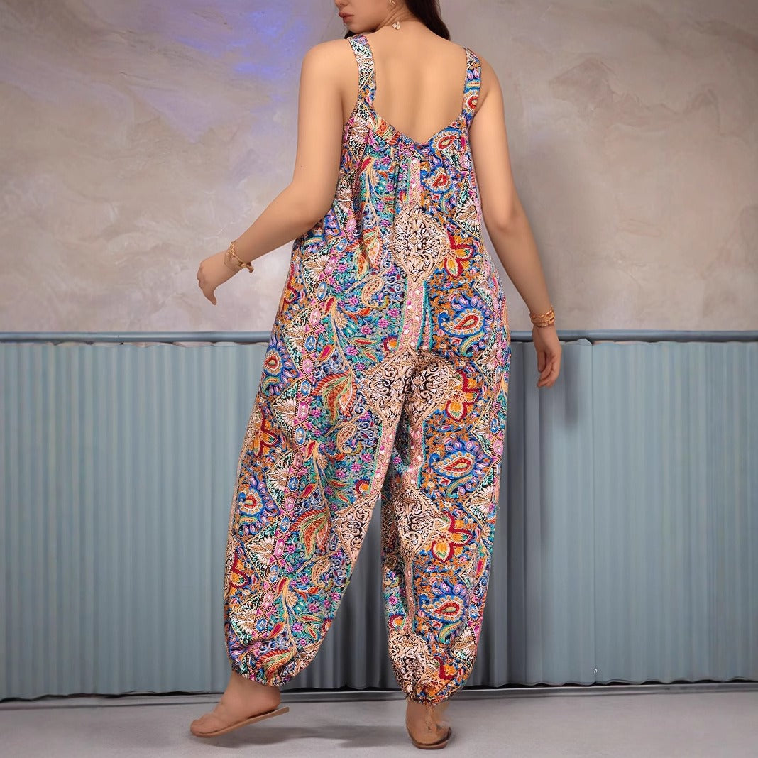 Plus-Size High-Waisted Printed Jumpsuit