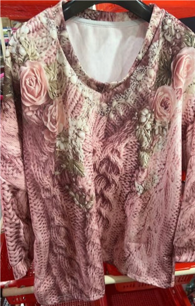 Womens Loose V-neck Polyester T-shirt