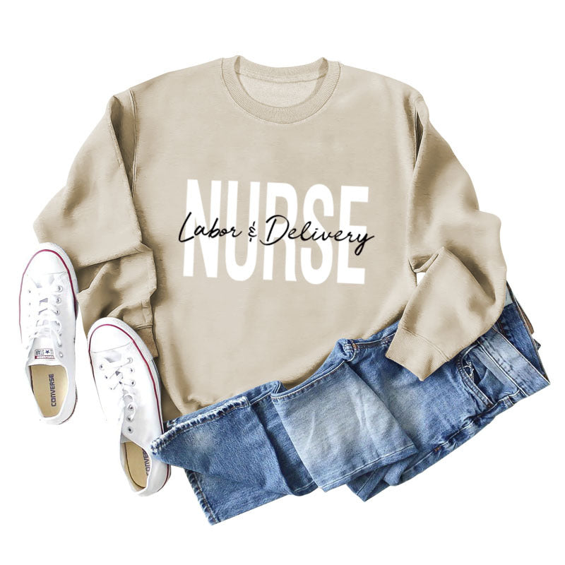 Plus Size Letter Print Long Sleeve Round Neck Casual Sweater