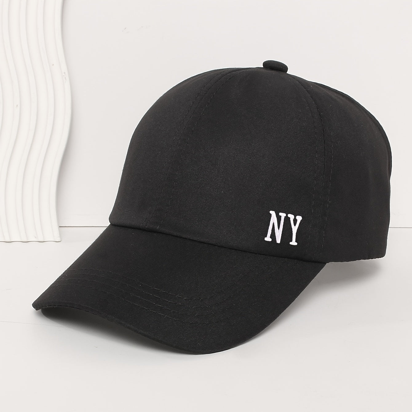 Fashion Baseball Cap with Embroidered Design, Lightweight Woven, Flat Embroidery, Black, White and Beige