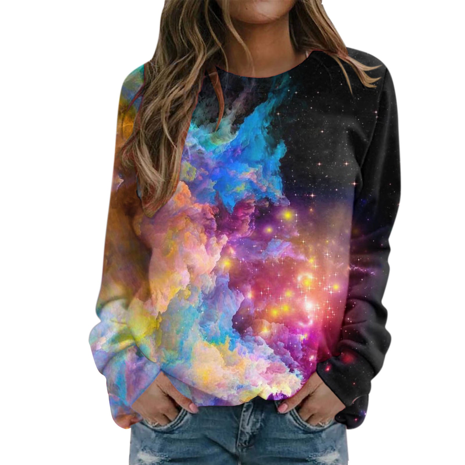 Stunning Starry Sky 3D Print Women's Round Neck Sweater