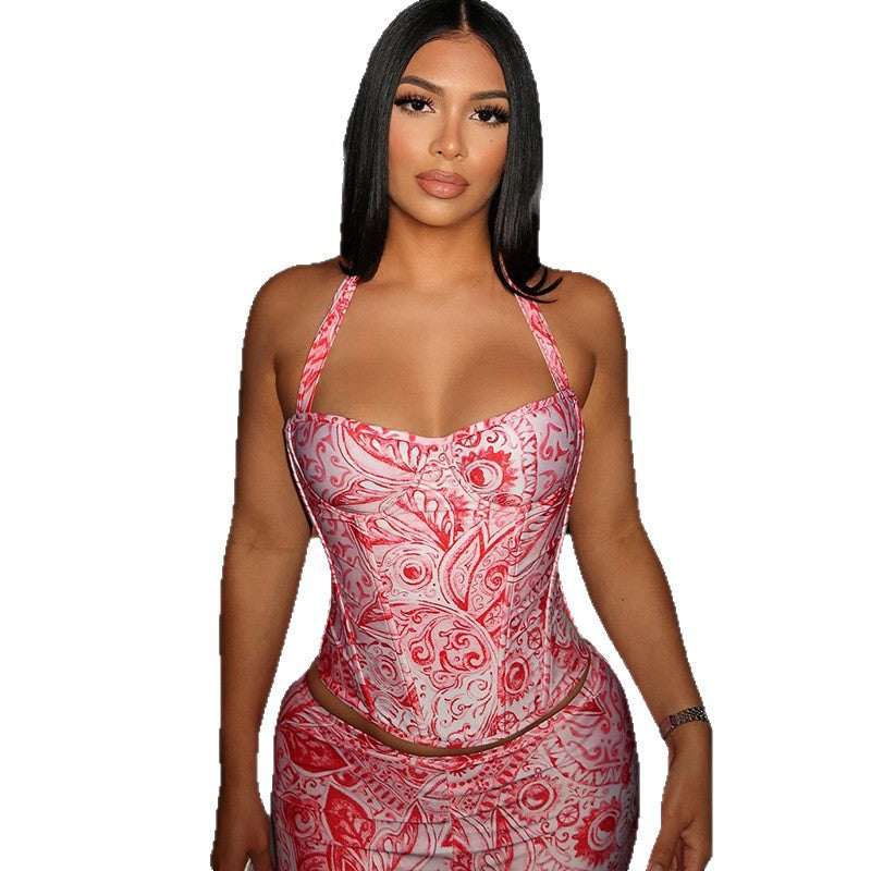 Sleek Backless Printed Pants Set for Women