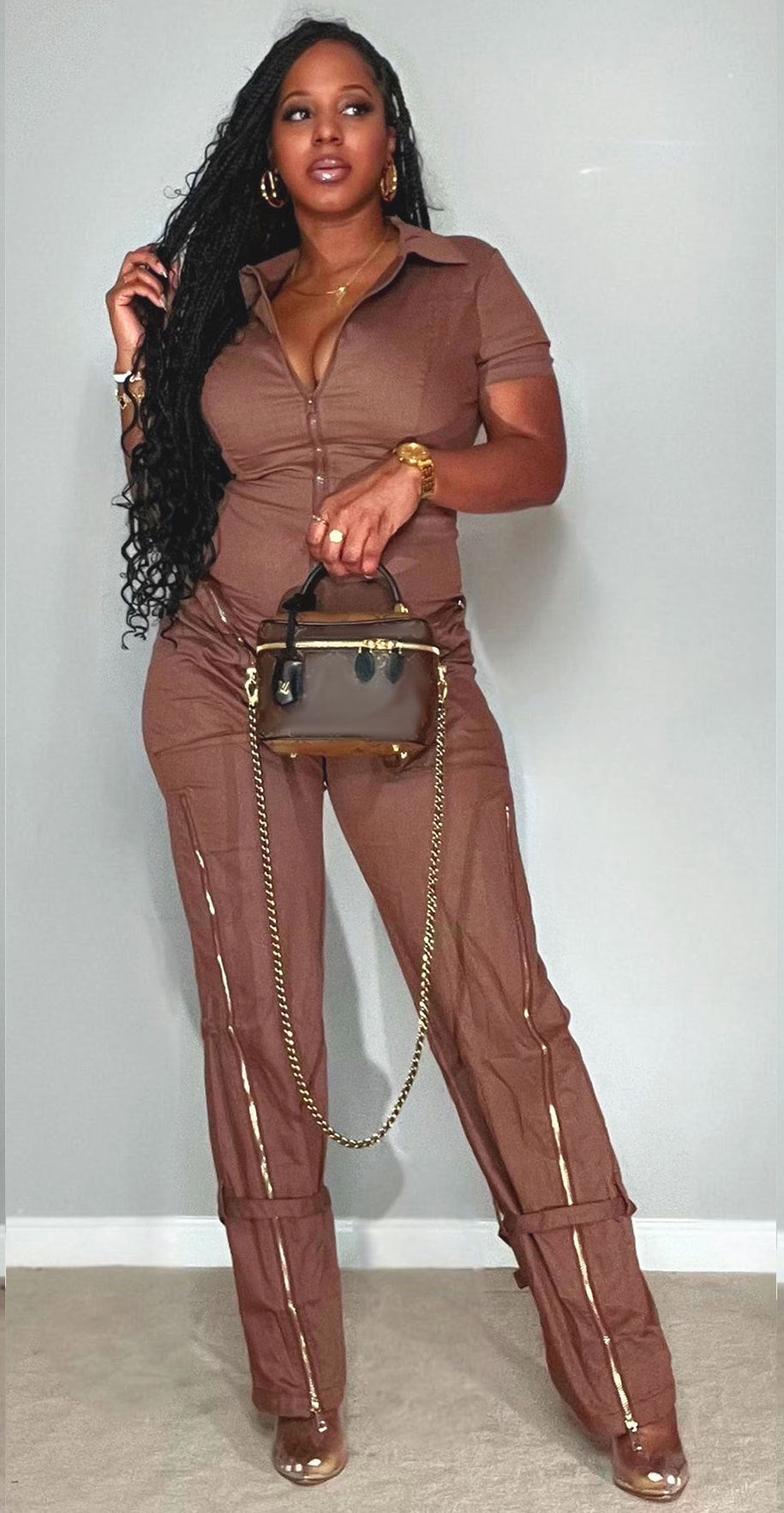 Summer Zipper Workwear With Pocket Jumpsuit