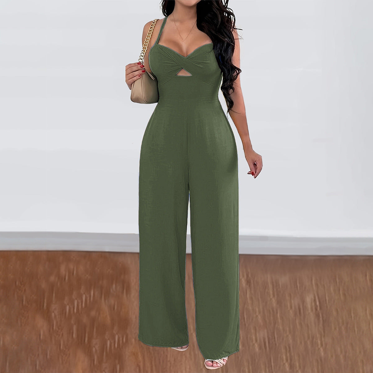 Women's Solid Color Wide Leg Sling Jumpsuit