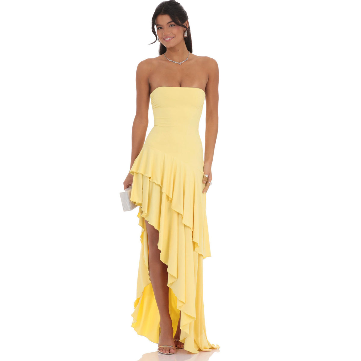 Womens Solid-color Strapless Figure-hugging Asymmetrical Fishtail Dress