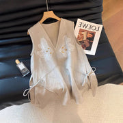 Embroidered V‑Neck Linen Vest – Loose, Slimming Summer Top