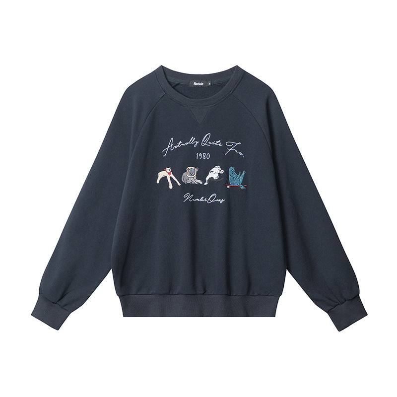 Retro Embroidered Round Neck Loose Long Sleeve Sweater