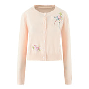 Exquisite and Versatile Cream Embroidered Knitted Cardigan