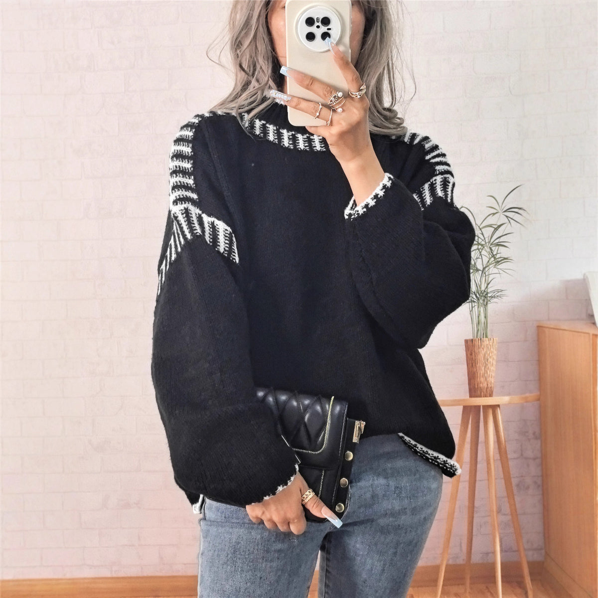 Leisure Pullover Half Turtleneck Knitted Sweater for Women