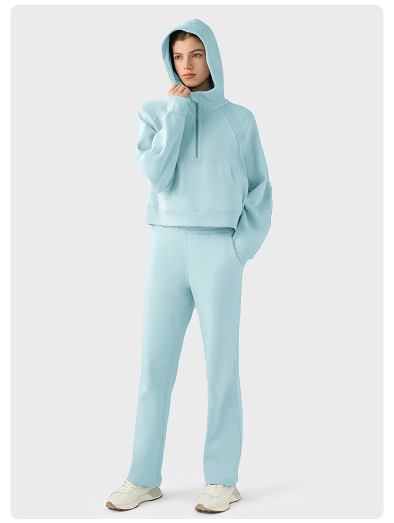 Autumn And Winter Hoodie Half Zipper Sweater Women's Short Casual Loose All-Match Sports Top