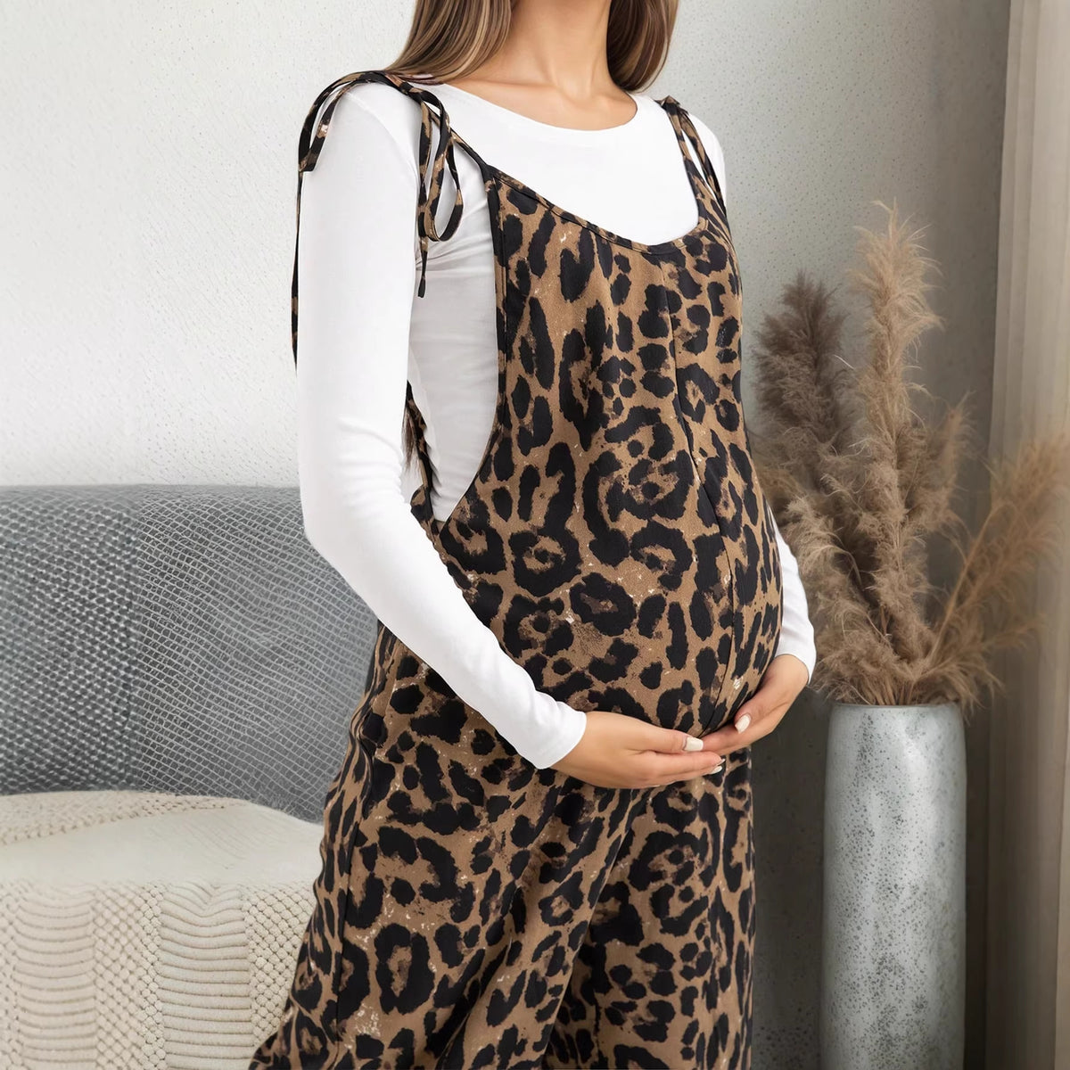 Adjustable Wide-Leg Jumpsuit Casual Leopard Romper