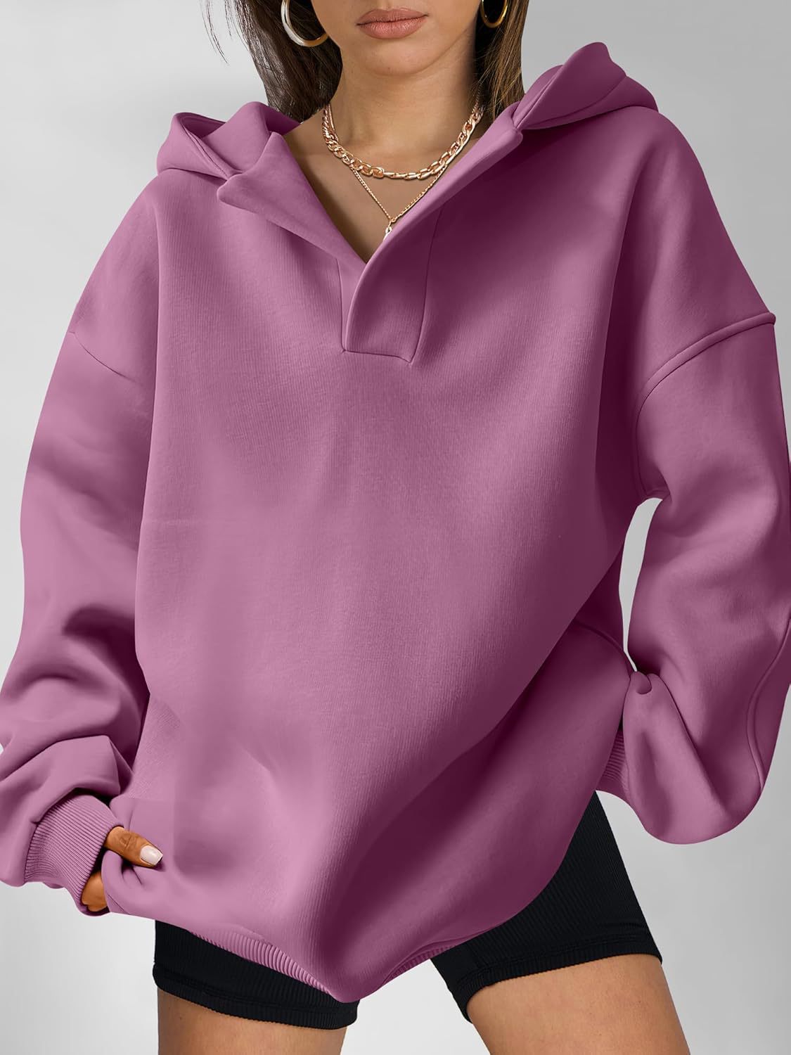 Cozy Solid Color Long Sleeve Loose Fit Hoodie Sweater
