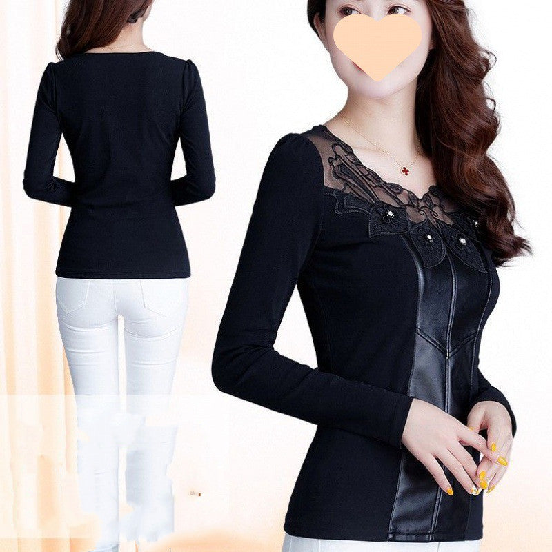 Chic Long Sleeve Lace Splicing Blouse