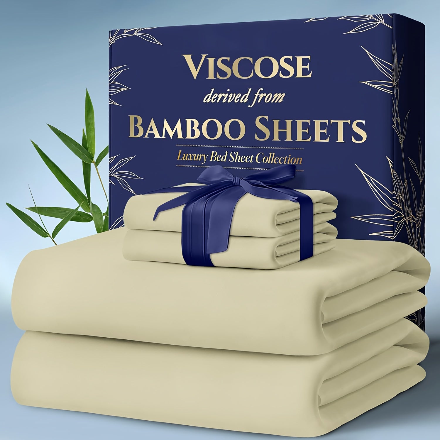 Cooling Bed Sheets King Sets - Luxurious & Ultra-Soft King Size Cooling Sheets for Hot Sleepers - Comfortable & Cool, Bamboo Blend Sheets King Size/Deep Pockets -Home Christmas Decorations
