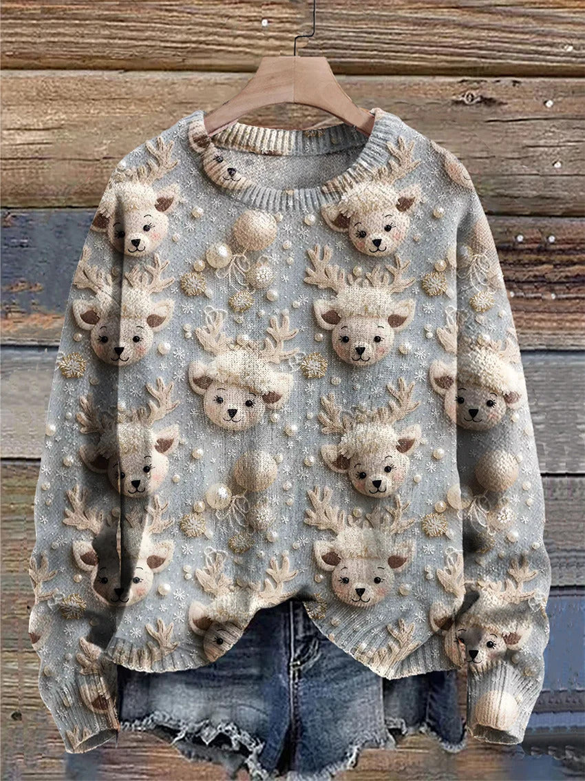Women's Plus Size Printed Round Neck Casual Sweater