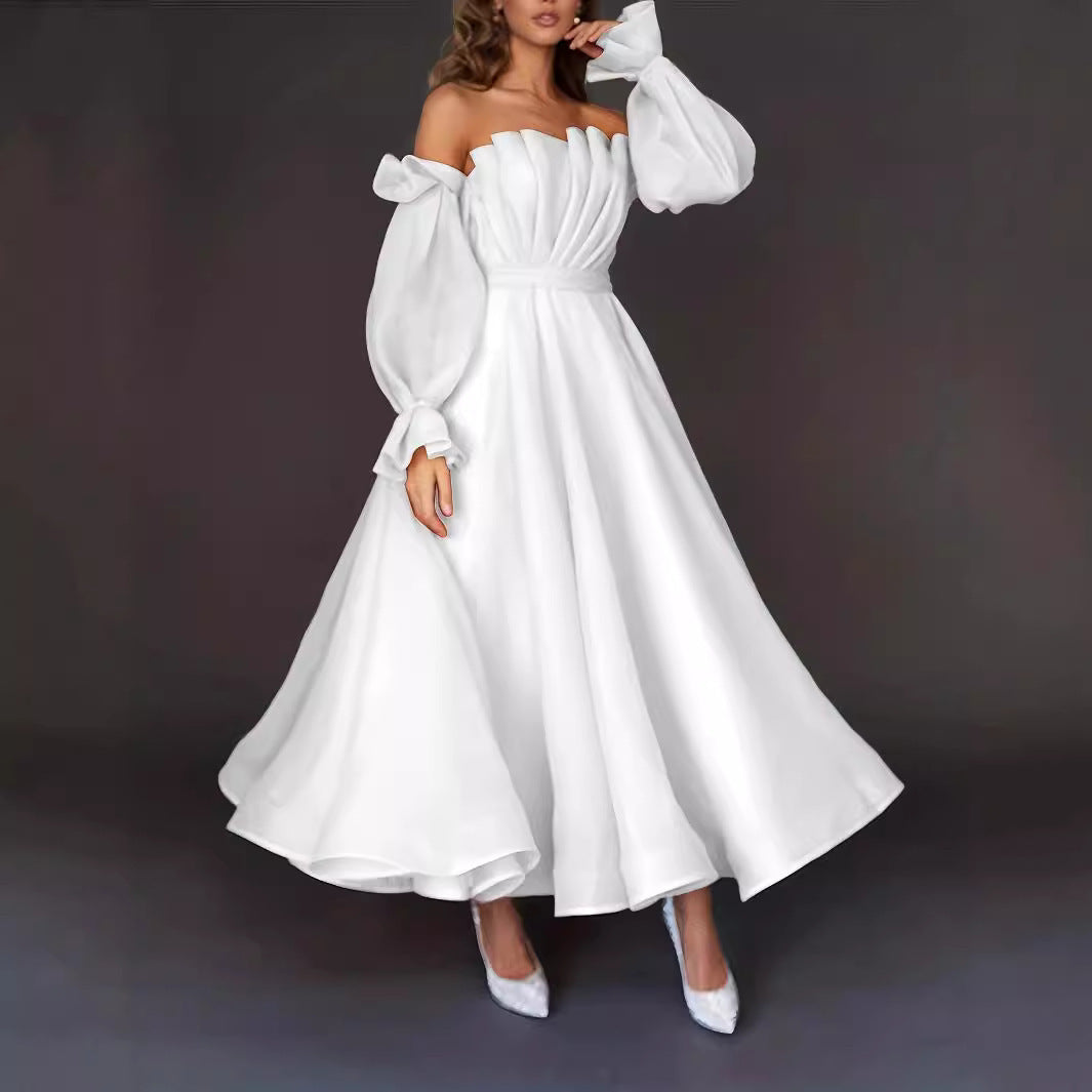 French Off-the-Shoulder Bubble Sleeve Wedding Dress