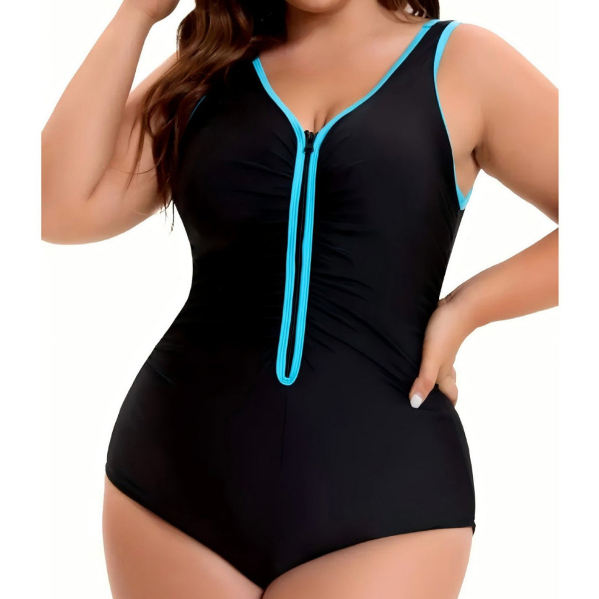 Plus Size Backless V-Neck Striped One-Piece Swimsuit