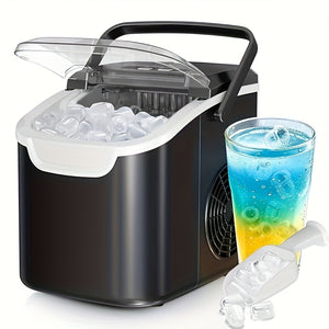 Bullet Ice Maker Countertop, Efficient Ice Maker Machine, 26Lbs/24Hrs, Bullet Ice 9 Cubes Ready In 6 Mins, Portable Ice Maker With Ice Scoop/Basket For Home/Kitchen/Office, Black